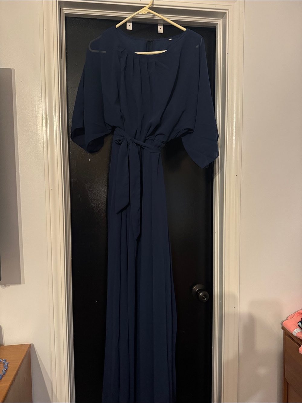 SHEIN Navy Blue Maxi Dress with Waist Tie
